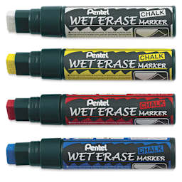 Pentel Wet Erase Chalk Markers - Set of 4 Primary Color Jumbo Point Markers open horizontally