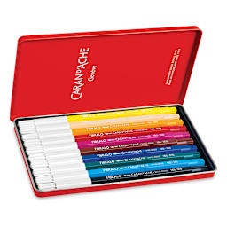 Caran d'Ache Fibralo Marker Sets - Components of package of 10 shown in open storage tin