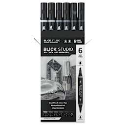 Blick Studio Double-Ended Alcohol Art Markers - Gray Tones, Set of 6, packaging
