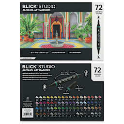 Blick Studio Double-Ended Alcohol Art Markers - Assorted Colors, Set of 72, front and back of packaging