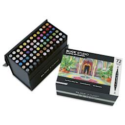Blick Studio Double-Ended Alcohol Art Markers - Assorted Colors, Set of 72, open packaging