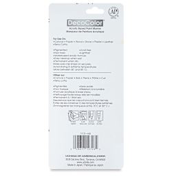 Decocolor Acrylic Paint Markers - Basic Colors, Set of 4, Extra Fine (back of package)