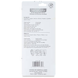 Decocolor Acrylic Paint Markers - Basic Colors, Set of 4, Fine (back of package)