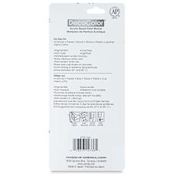 Decocolor Acrylic Paint Markers - Primary Colors, Set of 4, Fine (back of package)