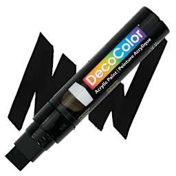Decocolor Acrylic Paint Marker - Black, Wedge  marker and swatch