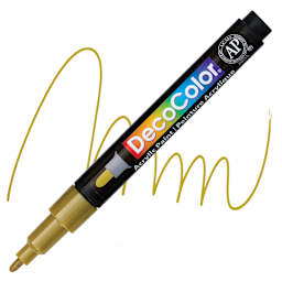 Decocolor Acrylic Paint Marker - Metallic Gold, Fine marker and swatch