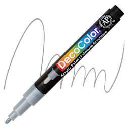 Decocolor Acrylic Paint Marker - Metallic Silver, Fine marker and swatch
