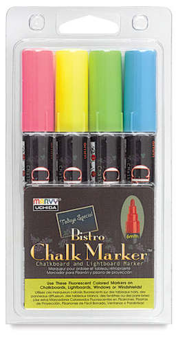 Bistro Chalk Marker Set - Front of Set A 6mm Fluorescent Marker Set in package 