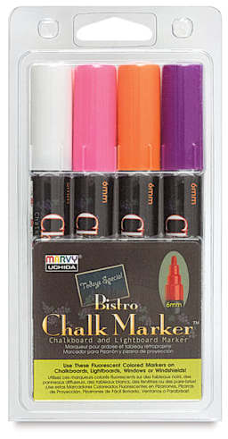 Bistro Chalk Marker Set - Front of Set B 6mm Fluorescent Marker Set in package 