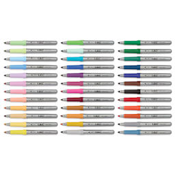 Bic Intensity Permanent Markers - Assorted Colors, Fine Tip, Set of 36, laid out with caps off