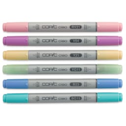 Copic Ciao Double Ended Marker Set - Pastel Colors, Set of 6 (set contents with caps on)