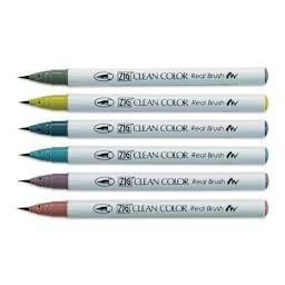 Kuretake Zig Clean Color Real Brush Pens - Smokey Colors, Set of 6 (set contents)