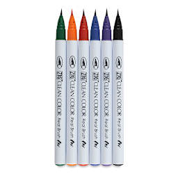 Kuretake Zig Clean Color Real Brush Pens - Components of Assorted Colors Set of 6 