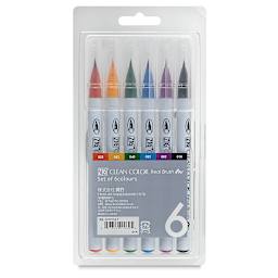 Kuretake Zig Clean Color Real Brush Pens - Front of package of Assorted Colors Set of 6 shown