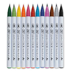 Zig Clean Color Real Brush Pen Set - Components of Assorted Colors Set of 12 shown