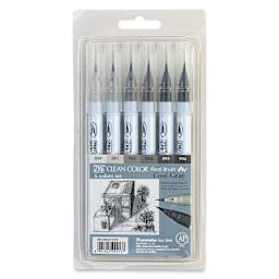 Kuretake Zig Clean Color Real Brush Pens - Front of package of Cool Grey Set of 6 shown