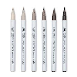 Kuretake Zig Clean Color Real Brush Pens - Warm Grey, Set of 6 (set contents)