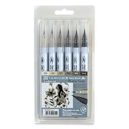 Zig Clean Color Real Brush Pen - Front of package of Warm Grey Set of 6 shown