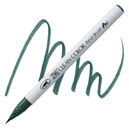 Kuretake Zig Clean Color Real Brush Pen - Dark Green pen and swatch