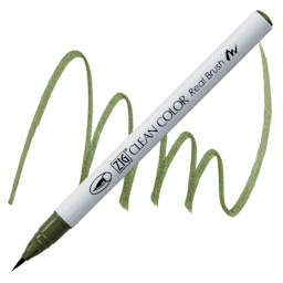 Kuretake Zig Clean Color Real Brush Pen - Moss Green pen and swatch