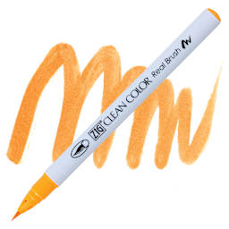 Kuretake Zig Clean Color Real Brush Pen - Bright Yellow pen and swatch