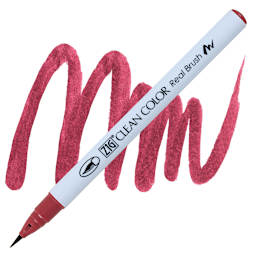 Kuretake Zig Clean Color Real Brush Pen - Deep Red pen and swatch