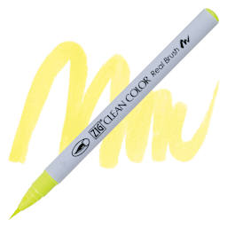 Kuretake Zig Clean Color Real Brush Pen - Fluorescent Yellow pen and swatch