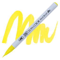 Kuretake Zig Clean Color Real Brush Pen - Lemon Yellow pen and swatch