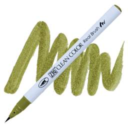Kuretake Zig Clean Color Real Brush Pen - Olive Green pen and swatch