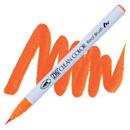 Kuretake Zig Clean Color Real Brush Pen - Orange pen and swatch
