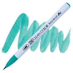 Kuretake Zig Clean Color Real Brush Pen - Turquoise Green pen and swatch