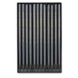 Koh-I-Noor Progresso Woodless Graphite Pencils Set - Open 12 pc pkg showing Assorted pencils in tray