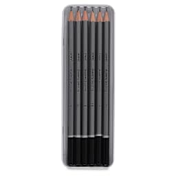 Academy Sketching Pencils -  Set of 6 Pencils shown open in storage tin