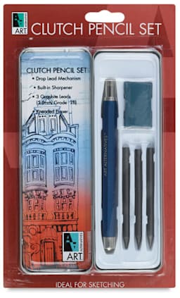 Art Alternatives Clutch Pencil Art Tin Set - Front view of blister package showing components