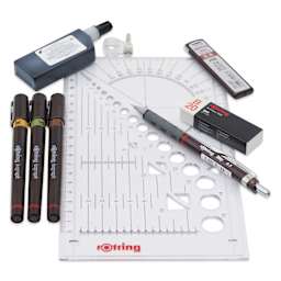 Rotring Isograph Technical Pens - 0.2 mm, 0.3 mm, 0.5 mm, Set of 3, contents laid out