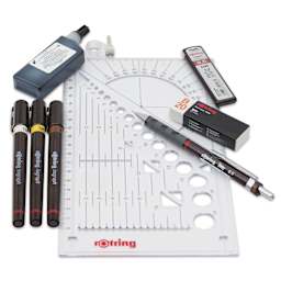 Rotring Isograph Technical Pens - 0.25 mm, 0.35 mm, 0.5 mm, Set of 3, contents laid out