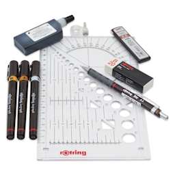 Rotring Isograph Technical Pens - 0.2 mm, 0.4 mm, 0.6 mm, Set of 3, contents laid out