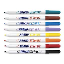 Prang Decor Glitter Markers - Set of 8 Markers shown uncapped and horizontally
