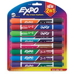 Expo 2-in-1 Dry Erase Markers - Front of blister package of 8 markers
