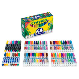 Crayola Washable Broad Line Markers - Set of 64, Broadline, Window, and Gel Markers, laid out