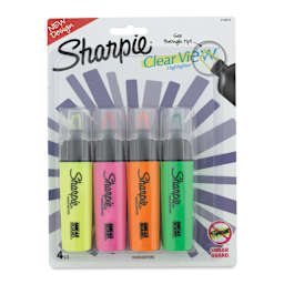 Sharpie Clear View Highlighters - Front of blister package of 4 Tank style Assorted Highlighters
