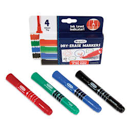 Crayola Dry-Erase Markers - Assorted Colors, Chisel Tip, Set of 4, contents and packaging