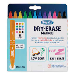 Crayola Dry-Erase Markers - Assorted Colors, Chisel Tip, Set of 12, front of packaging