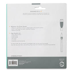 U Brands Magnetic Dry Erase Markers - Back of package of 6 Medium Tip Markers