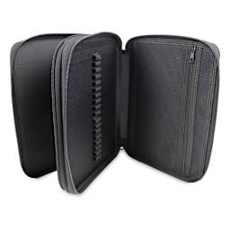 Zippered Marker Storage Case - Open showing divided compartments