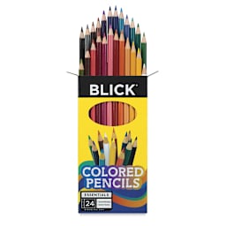 Blick Essentials Colored Pencil Set of 24 - Assorted Colors. Top of package open.