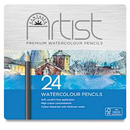 Fantasia Watercolor Pencils - Top view of tin of 24 Watercolor pencils