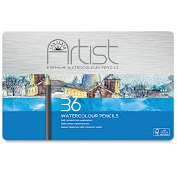 Fantasia Watercolor Pencils - Top view of tin of 36 Watercolor pencils