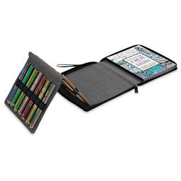 Speedball Sketchbook Travel Case - Black, Medium, showing book and color pencils (not included)