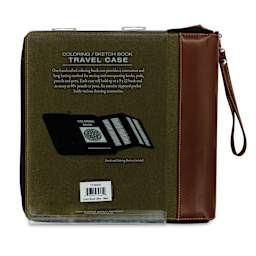 Speedball Sketchbook Travel Case - Olive Brown, Medium, back of the packaging sleeve